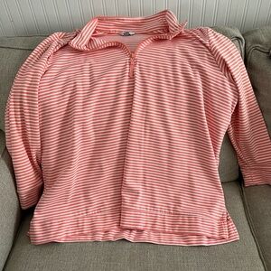 croft & barrow Pink and White Striped Quarter-Zip Long Sleeve Top